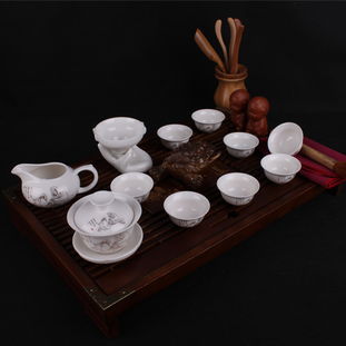 家茗 白瓷功夫茶具 12头金色茶圣配太白望月茶盘